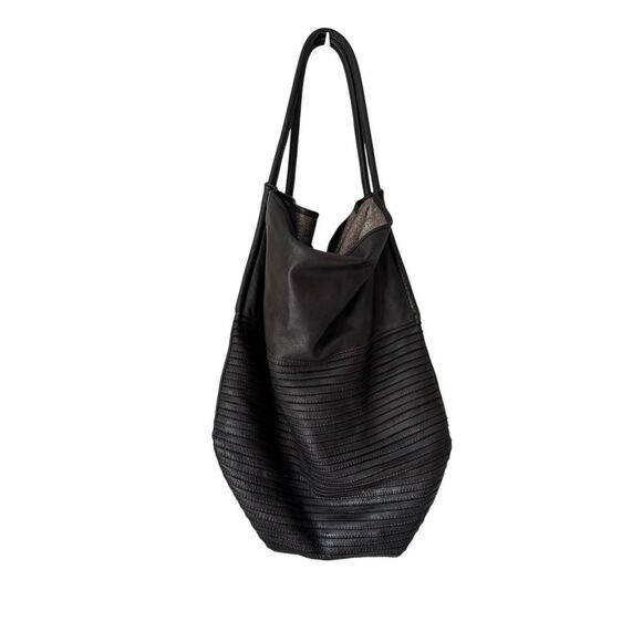 MAJO Leather Hobo Tote Bag Black made in Italy - Picture 3 of 15